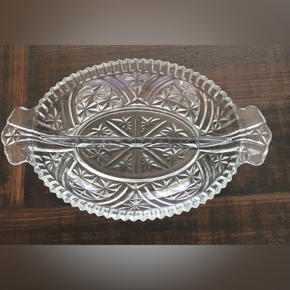 Anchor Hocking Vintage Star & Bars Divided Oval Relish Dish - Picture 1 of 8